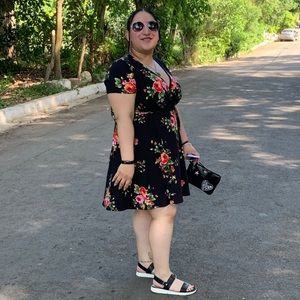 Punc Black Plus Floral Dress - Size 1X